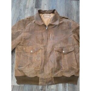 FLAVOR Men's 100% Leather Flight Bomber Jacket XL 100% Cotton Lining Brown USA